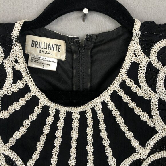 Vintage Brilliante by JA Dress Womens Large Black White Silk Beaded Cocktail - Picture 13 of 16